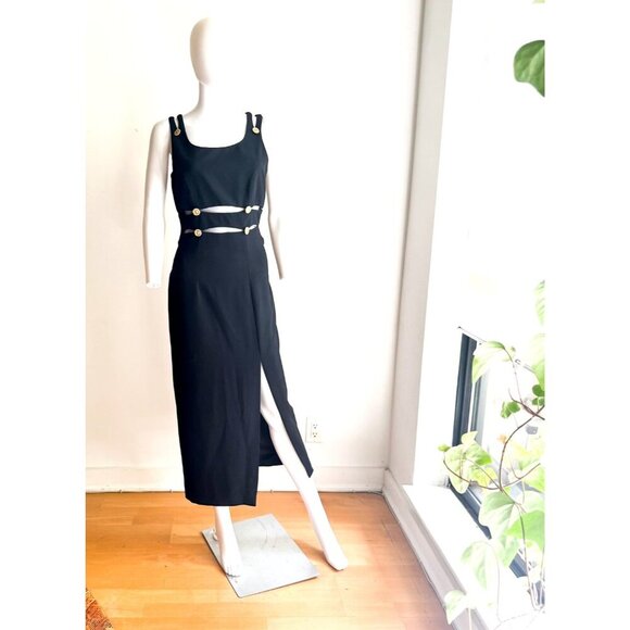 Vintage 90s Black Gold Accents 90s Designer Inspired Gown 6 - Picture 2 of 9